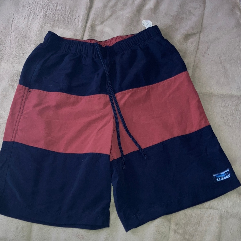 L.L. Bean Red and Blue Colorblock  Board Shorts Sz S